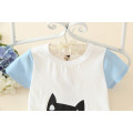 beaux enfants top vêtements chat impression blanc t-shirt nouveau garçon et fille usure quotidienne